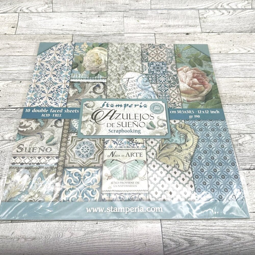Brand New Stamperia Azulejos De Sueno 12x12 Double Faced Scrapbook Pad 10 sheets